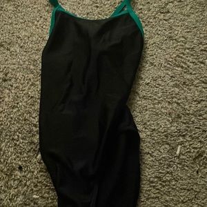 Black swimsuit with green trim